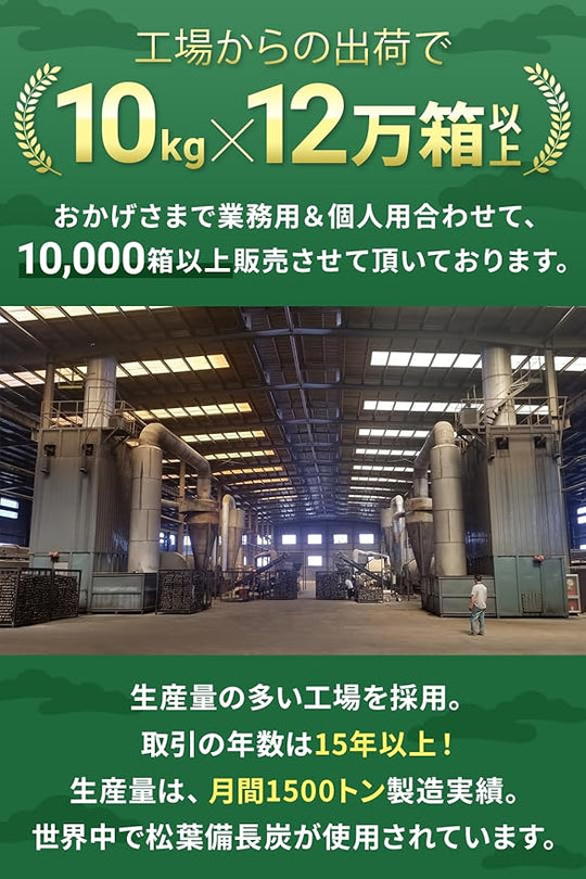 中国産 「松」原料 松葉備長炭 四角 (10kg✖️6箱)  ※代引き不可商品