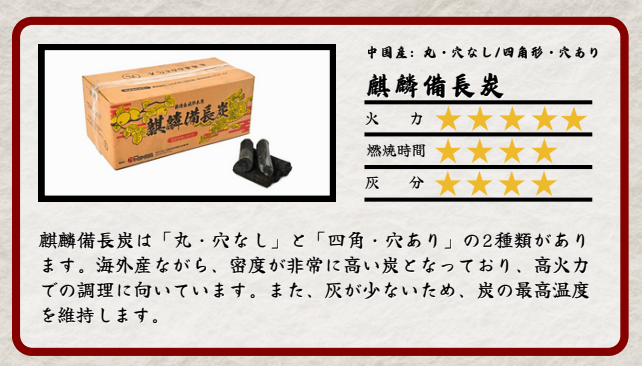 中国産 麒麟備長炭 四角形 灰が少ない(10kg✖️6箱)