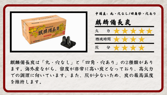 中国産 麒麟備長炭 四角形 灰が少ない(10kg✖️6箱)